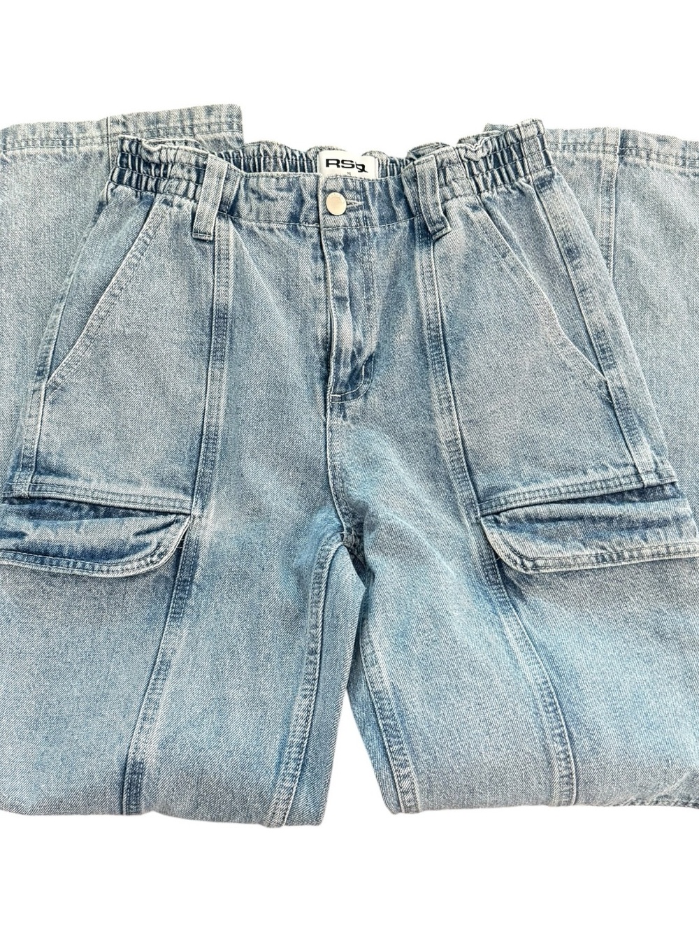 RSQ Womens Light Blue Denim Cargo Jeans with Utility Pockets Size 26